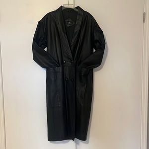 EUC 100% Black Leather Vintage Trench